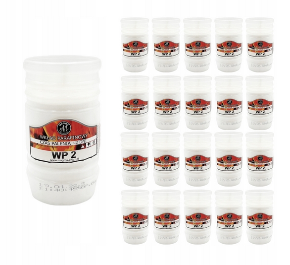 Set 20 parafínových vložiek WP-2 MAGMA pre dlhotrvajúci jasný plameň